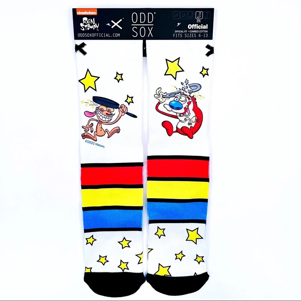 Odd Sox Ren and Stimpy Crew Socks Mens Nickelodeon 90s Retro Cartoon Fun Gift